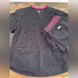 Med Couture Black and Pink Scrub Top & pants